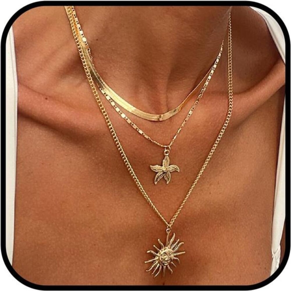Layered Beach Necklace Set | Boho Seashell & Starfish Charms | Summer Jewelry